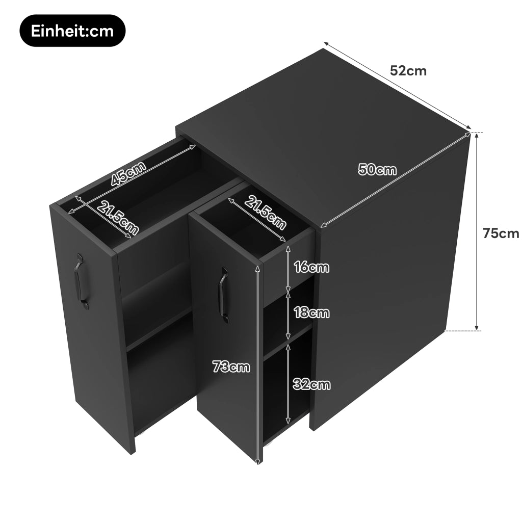 Libreria mobile con 2 cassetti estraibili, 3 ripiani e ruote, per ufficio e soggiorno, in truciolare nero, 52 × 50 × 75 cm