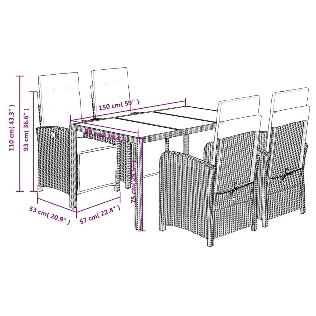 Set da Pranzo da Giardino 5 pz con Cuscini in Polyrattan Grigio 3212464