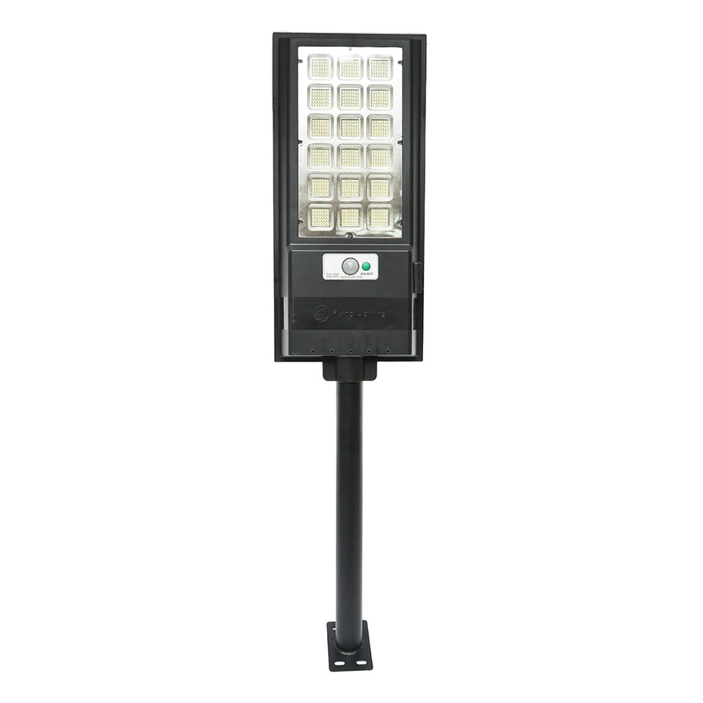 Lampada solare a LED per illuminazione stradale 150W, 6500K, IP65 con sensore di movimento, pannello solare e montaggio su palo