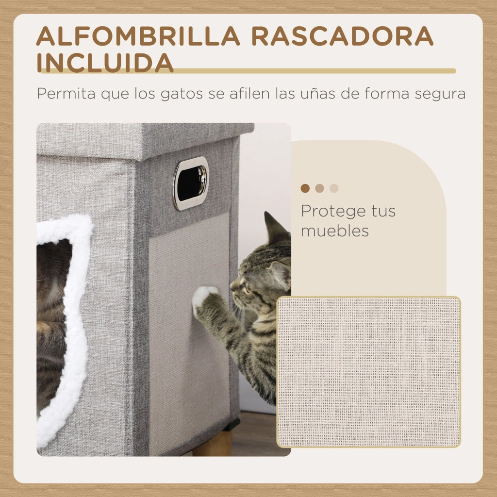 Letto per Gatti con Cuscino e Graffiatoio ¨C zephmum ¨C Grigio 35,5x35,5x42,5 cm