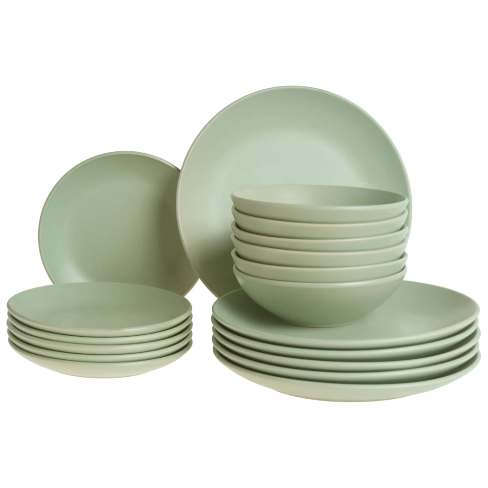 Set di 18 piatti in gres verde con finitura smaltata a mano per 6 persone cucina e sala da pranzo