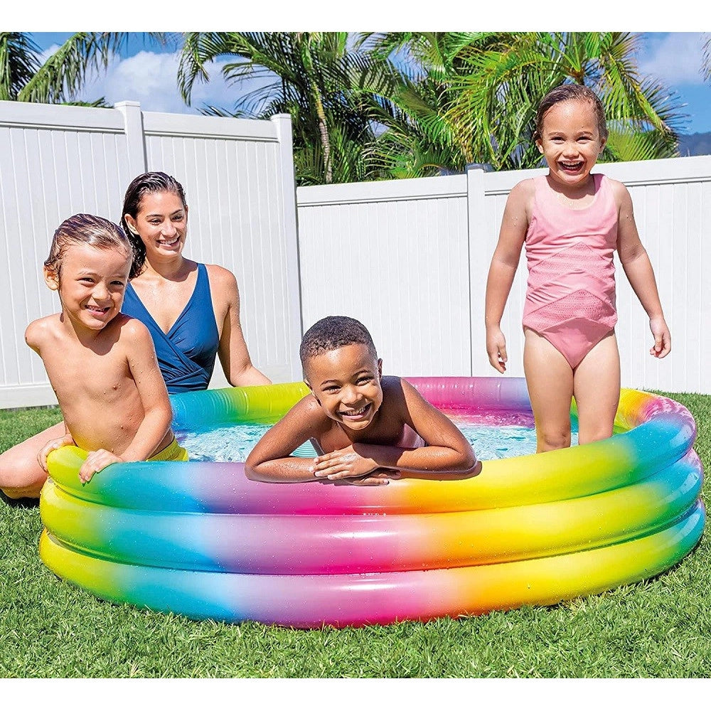 Trade Shop - Piscina Arcobaleno 3 Anelli Gonfiabile Geometria Multicolor 147x33cm 288lt 58439 -