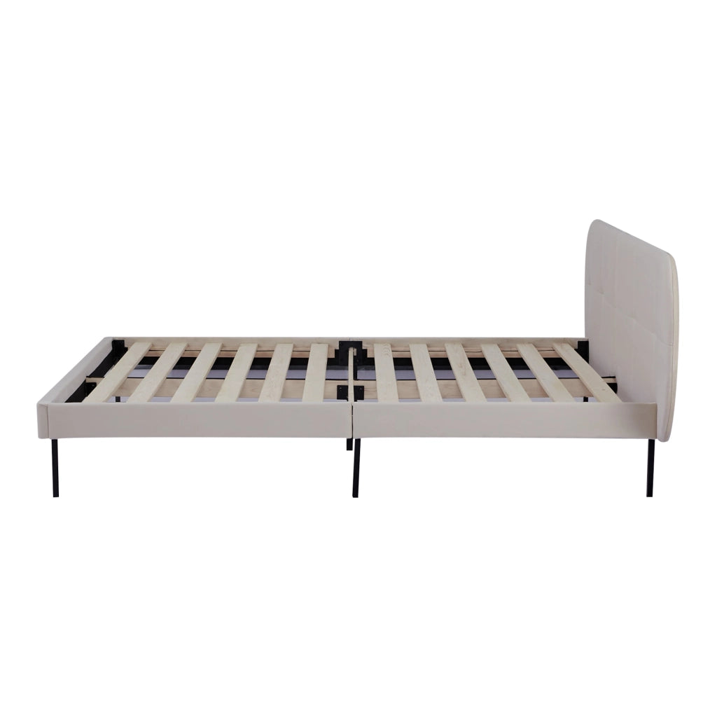 Letto Matrimoniale Porvoo con Testiera e Materasso 160x200 cm Rivestimento in Velluto - Beige [en.casa]