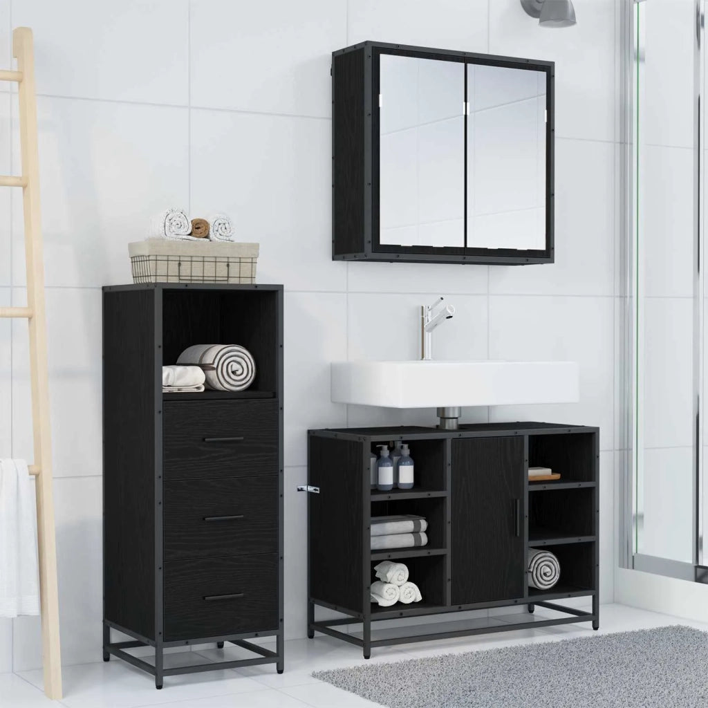Set di mobili per il bagno 3 pcs Rovere Nero Legno multistrato 3402526