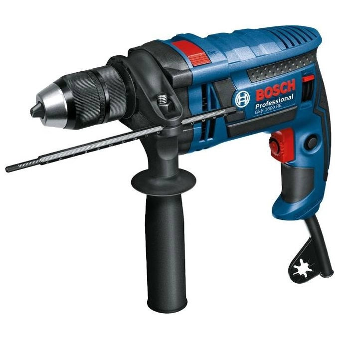 Bosch 0 601 228 200 GSB 1600 RE Trapano Battente con Percussione 701 W Mandrino Autoserrante 13 mm Velocita' Regolabile Coppia Regolabile Impugnatura Supplementare colore Blu