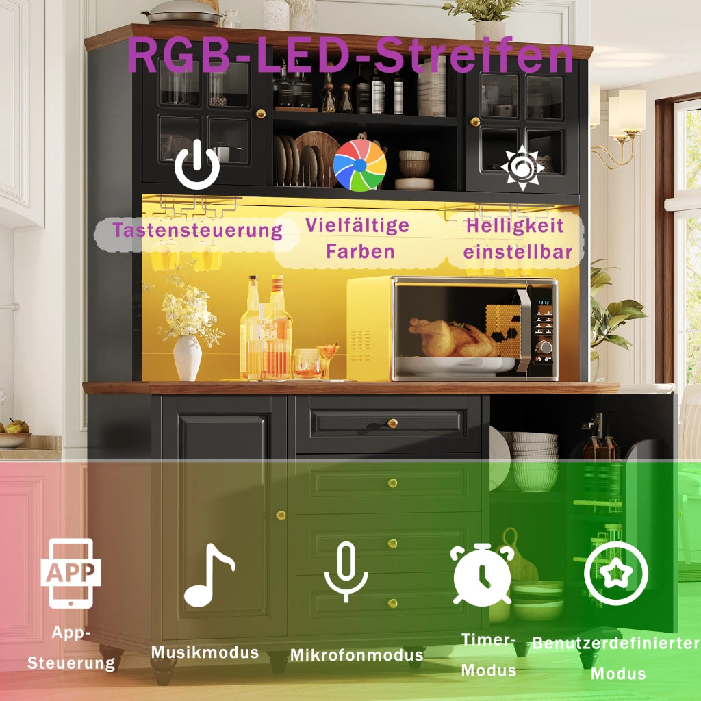 HIGHBOARD Cucina 140x40x179,5 cm MDF Nero con illuminazione RGB LED