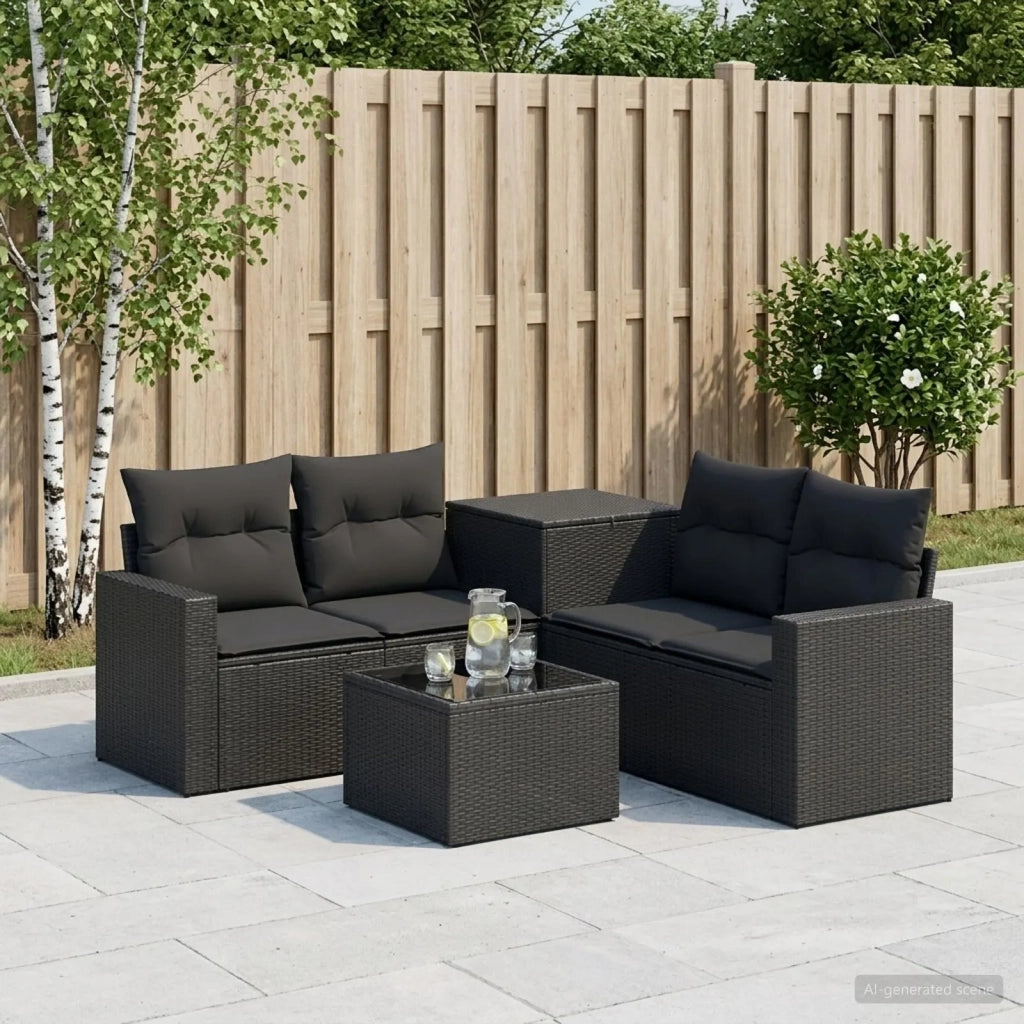 Set di divani 6 pz Nero Rattan sintetico e Acciaio 3447388