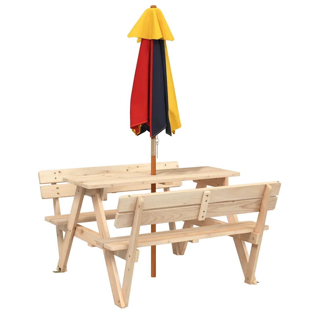 Tavolo da Picnic per 4 Bambini con Ombrellone Legno di Abete 3281617