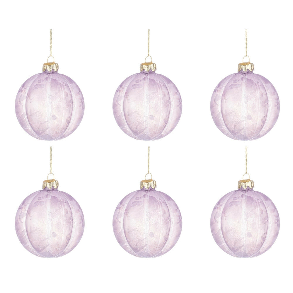 Pallina Natale in Vetro Lilla con Fantasia Elegante Sanity Diametro: 80 mm