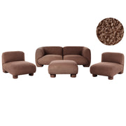 Set da salotto 4 posti con pouf, modulare dal profilo ribassato in stile organico e curvo marrone