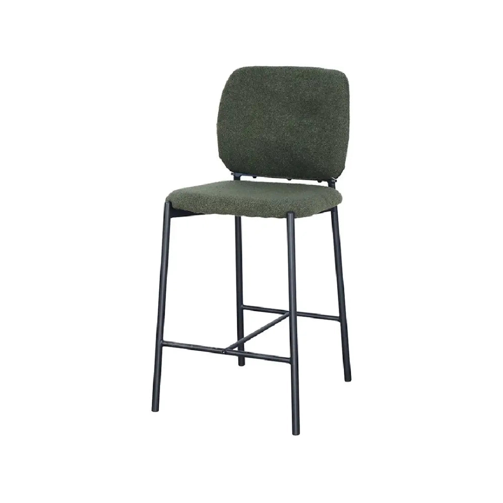 Sedia da bancone RITA – Tessuto verde – Gambe in metallo nero – Altezza 99 cm – Stile design/industriale
