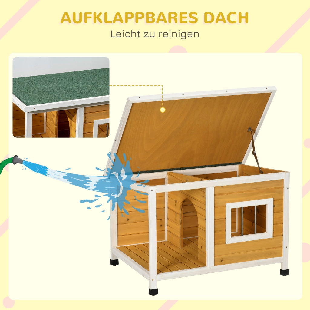 Casetta da giardino con veranda coperta tetto apribile finestra e piedi regolabili in legno arancione 85,5 × 62 × 60 cm