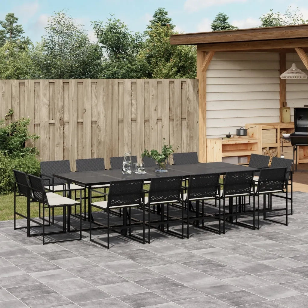 vidaXL Set da Pranzo da Giardino 15 pz con Cuscini Nero in Polyrattan