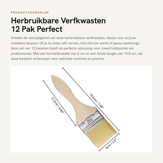 Set di pennelli per pittura riciclabili - 12 pezzi - testa di pennello 6 cm - per vari lavori - impugnatura comoda - adatto per professionisti e principianti - pennelli per pittura