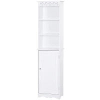 Mobiletto del Bagno a Torre 3 Ripiani Regolabili su 3 Livelli e 1 Ampio Armadietto Inferiore Manopole sull'Anta MDF Bianco 40x23x160cm