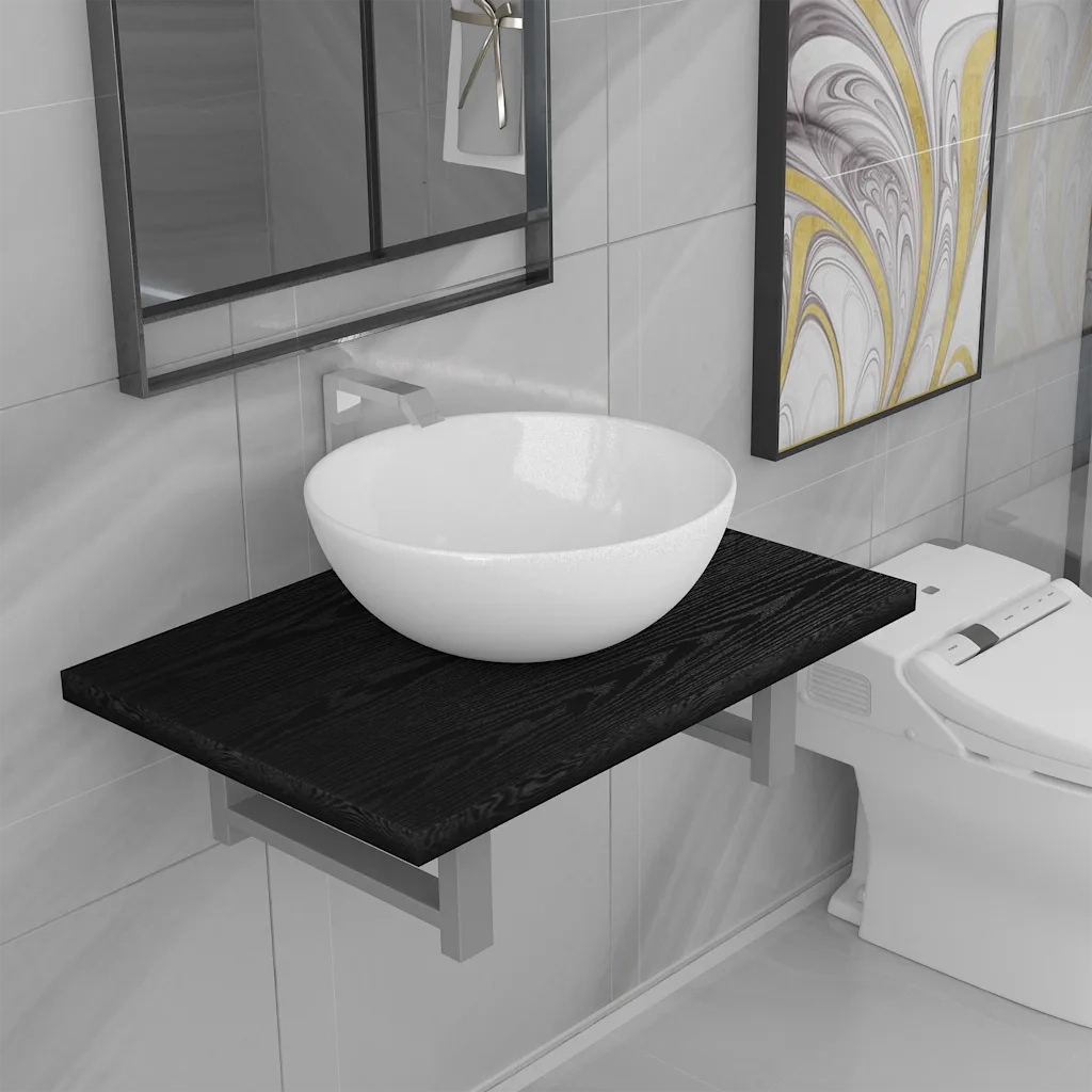 Set Mobili da Bagno | Armadio da bagno 2 pz Ceramica Nero