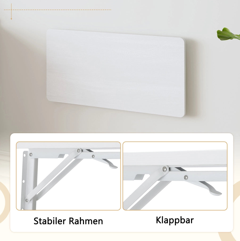 Tavolo pieghevole da parete in MDF bianco con supporto in metallo