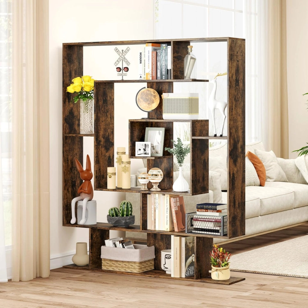 Libreria geometrica, scaffale espositivo, scaffale espandibile, scomparti aperti, protezione antiribaltamento, per soggiorno, camera da letto, studio (marrone)