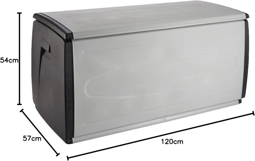 Baule Contenitore da Esterno 120x54x57 cm Multiuso in Polipropilene Prince Box Grigio e Nero