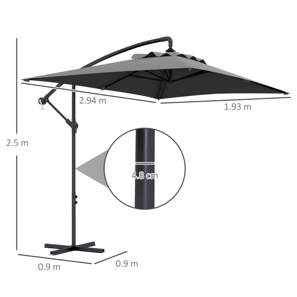 Ombrellone da Giardino Decentrato con Base a Croce e Apertura a Manovella 294x193cm Grigio