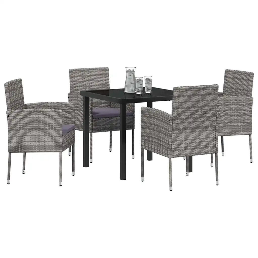 Set da Pranzo per Giardino con cuscino 5 pcs Grigio polyrattan 3380058