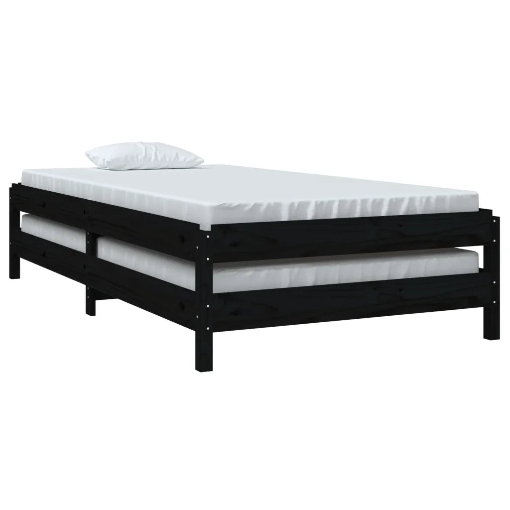 Letto singolo | Letto per adulti | Letto Impilabile Nero 80x200 cm in Legno Massello di Pino