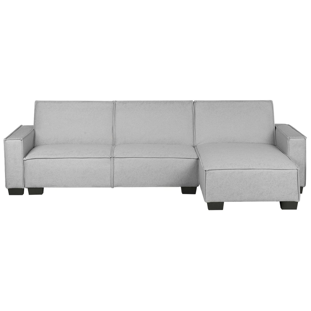 Divano letto ad angolo letto a L con rivestimento in tessuto grigio a 3 posti a versione sinistra