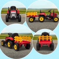 Trattore Elettrico per Bambini 3-6 Anni con Rimorchio Rimovibile, Batteria 12V e Telecomando, Rosso