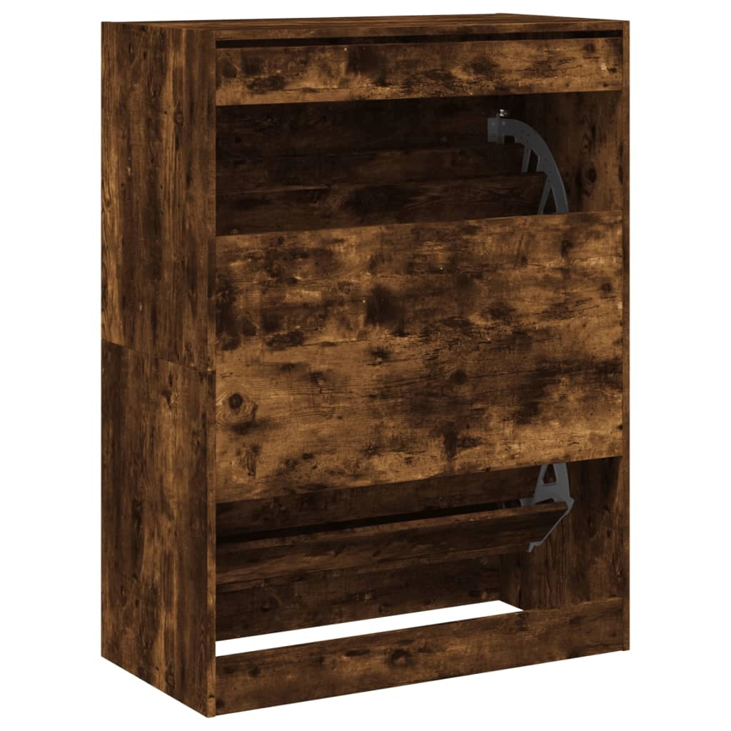 Scarpiera mobile contenitore per scarpe mobile per ingresso/corridoio/soggiorno 2 cassetti a ribalta marrone fumé 02_0021334
