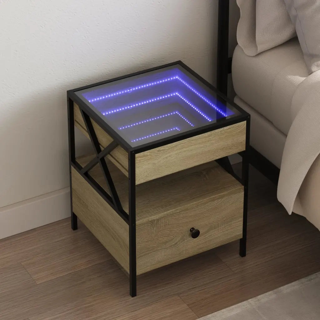 Comodino con LED Infinity-Tavolino da notte Rovere Sonoma 40x40x51 cm 391600