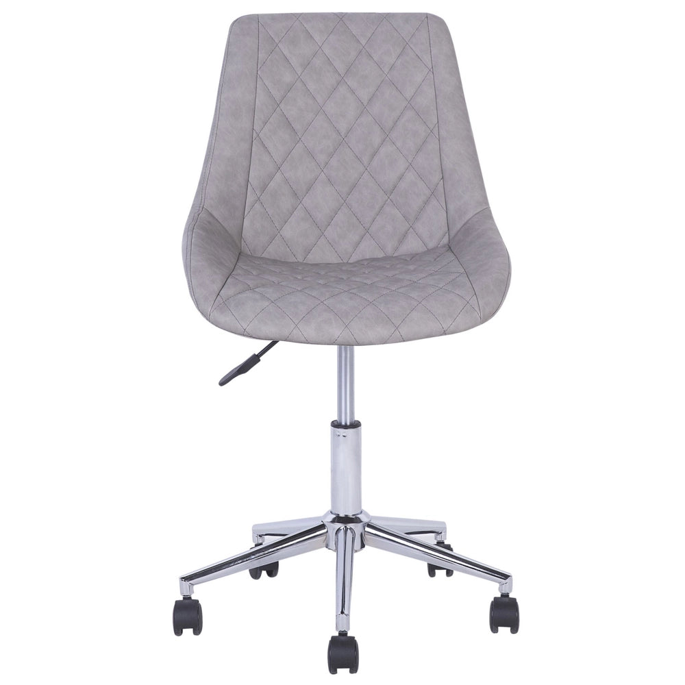 Sedia da Ufficio Girevole Grigio con Base Argento Rivestimento Trapuntato in Ecopelle Regolabile in Altezza