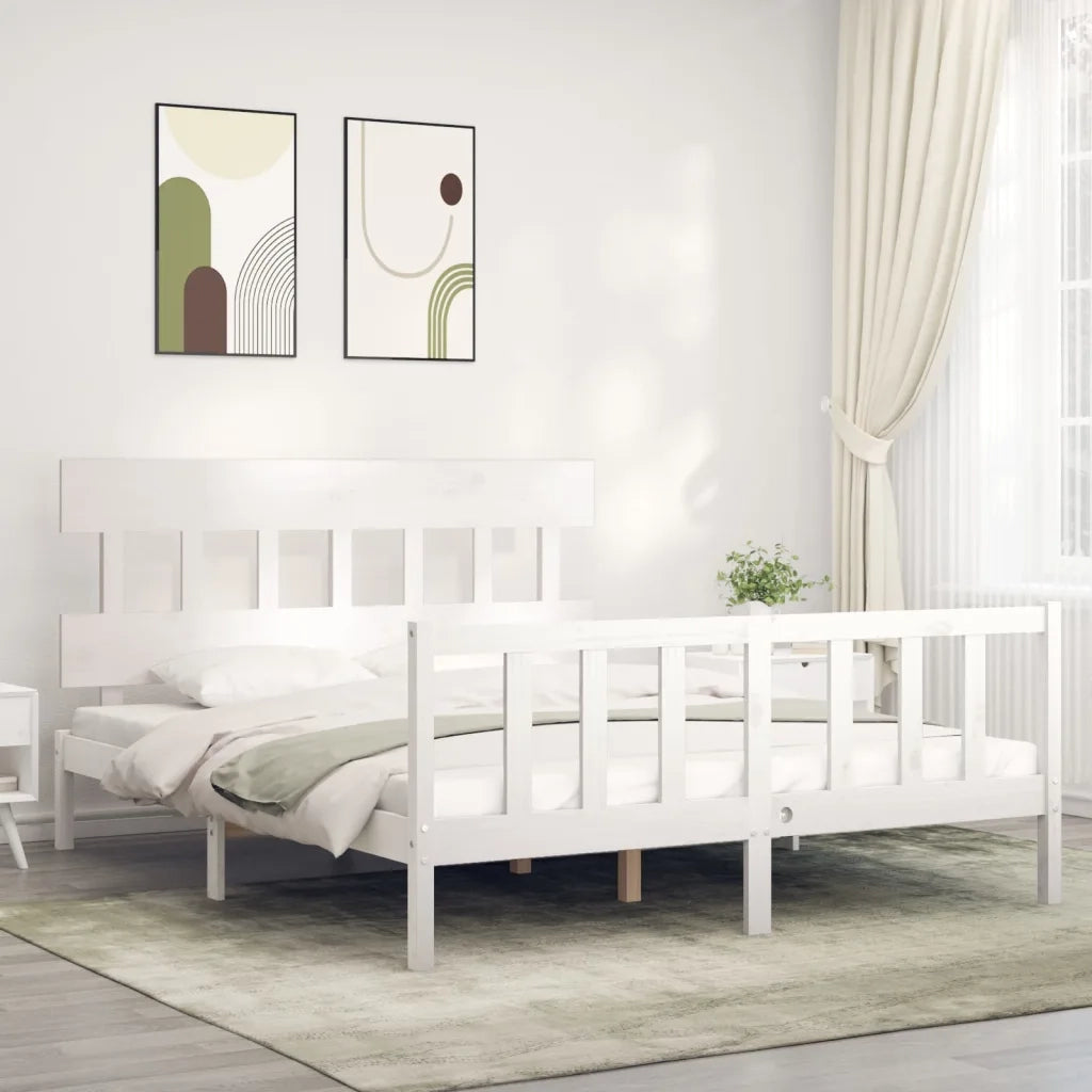 Giroletto senza Materasso-Struttura Letto Bianco 160x200 cm Legno Massello Pino 614843