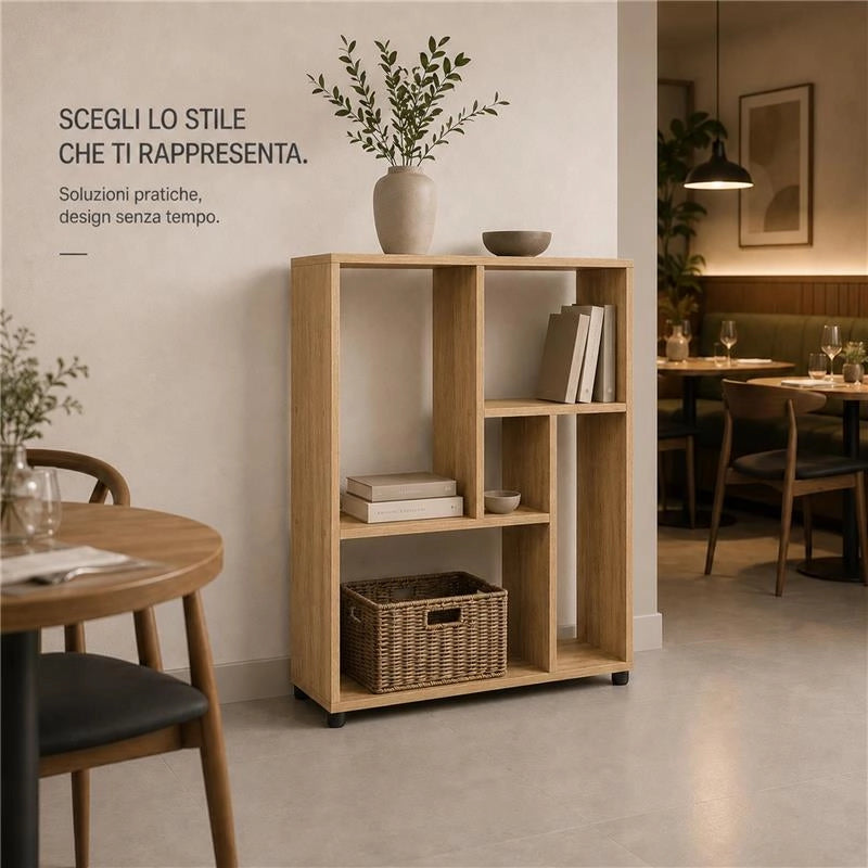 LIBRERIA IN MDF ROVERE CON RIPIANI SFALSATI MISURE: 80X24X82,5 CM