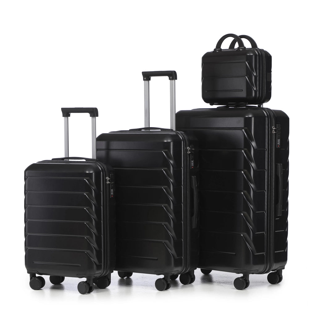 Set di 4 Valigie Rigide in ABS Nero con Beauty Case da 14" e Ganci Laterali
