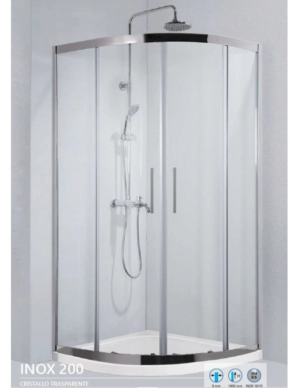 Pareti doccia 1/4 cerchio INOX 200 80x80 H. 190 cm