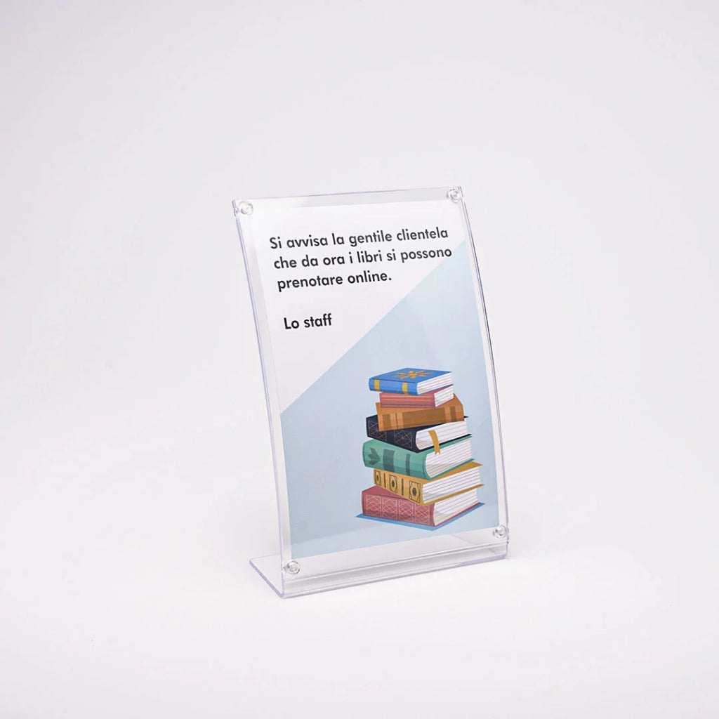 Porta avvisi da banco magnetico in Plexi profilo curvo Monofacciale - A4 Verticale