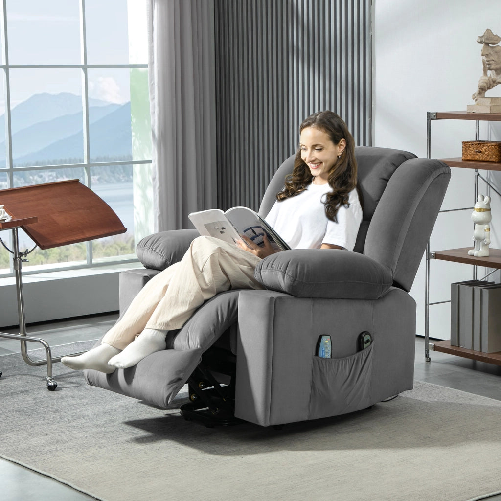 Poltrona Elettrica Reclinabile Massaggiante ¨C Zephmum ¨C Tessuto Grigio Scuro