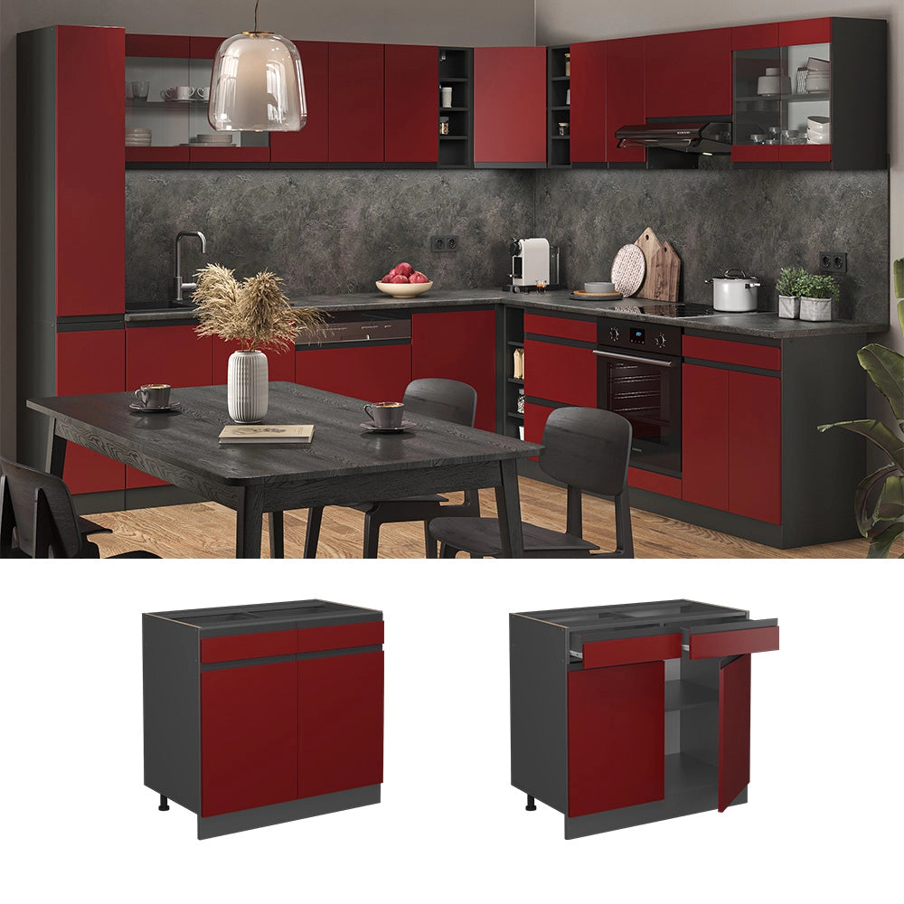 Vicco Mobiletto base per cucina Rosso 80 cm , PL Antracite