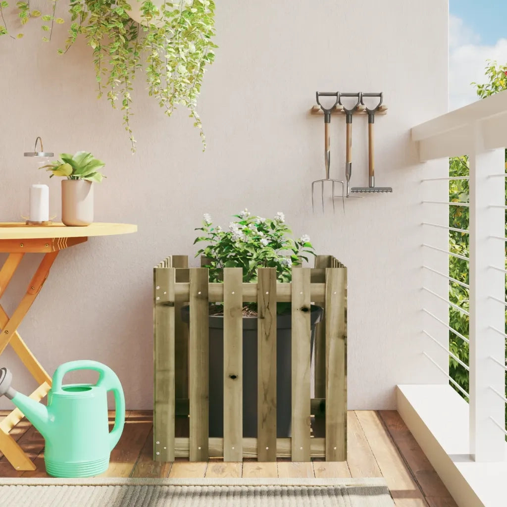 Fioriera | Cassetta per fiori | Vaso Giardino a Recinzione 60x60x60 cm in Pino Impregnato