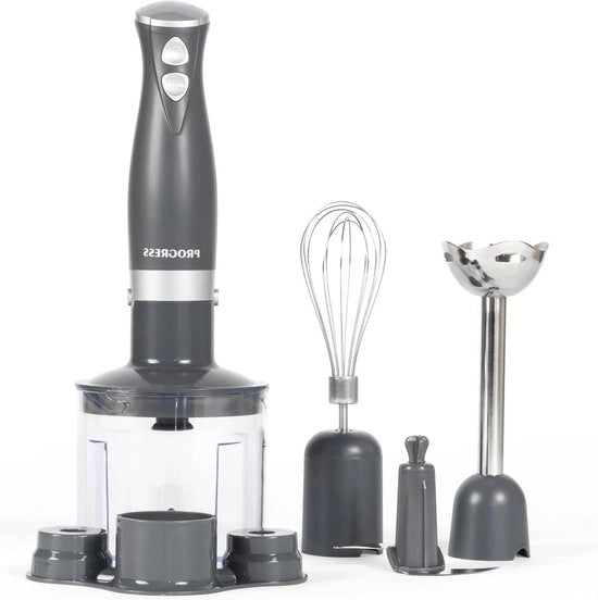 Set di Triturazione a 3 in 1 con 3 Funzioni - Whisking a Mano con Funzioni di Triturazione e Taglio - 2 Impostazioni di Velocità - Lame in Acciaio Inossidabile - Bacinella di Triturazione da 500 ml - 350 W - Grigio Scuro