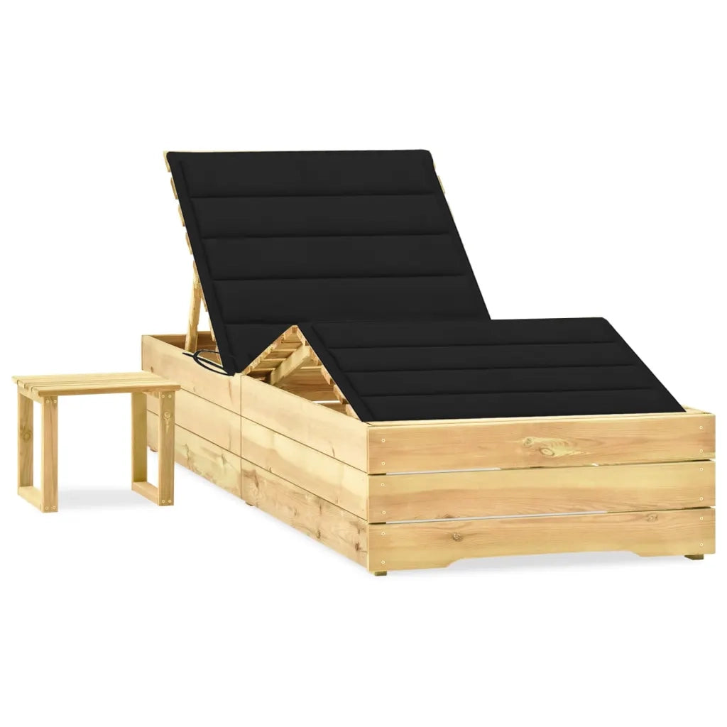 Lettino da Giardino con Tavolino Cuscino Legno Pino Impregnato cod mxl 10440