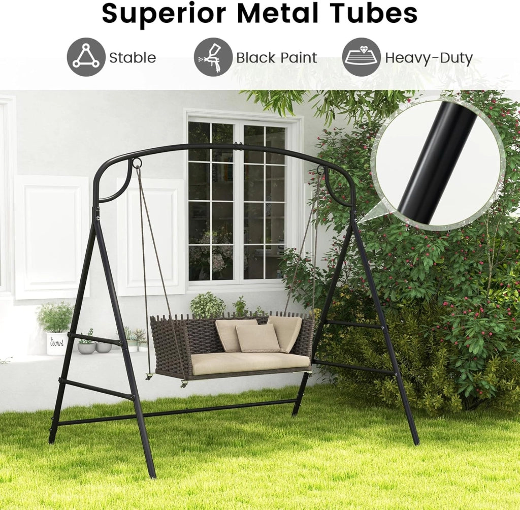 Supporto per altalena in metallo, telaio per dondolo da giardino a forma di A, telaio per panca sospesa con carico di 300 kg, telaio con 2 anelli per balcone, veranda, 180 x 133 x 182 cm