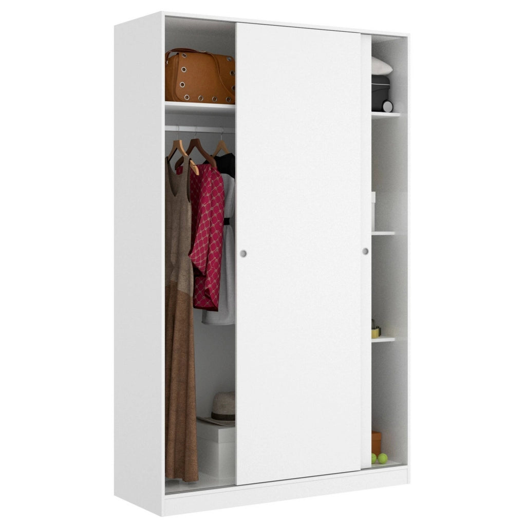 Guardaroba Alyson, Mobile appendiabiti per camera da letto, Armadio a 2 ante scorrevoli, 120x50h204 cm, Bianco