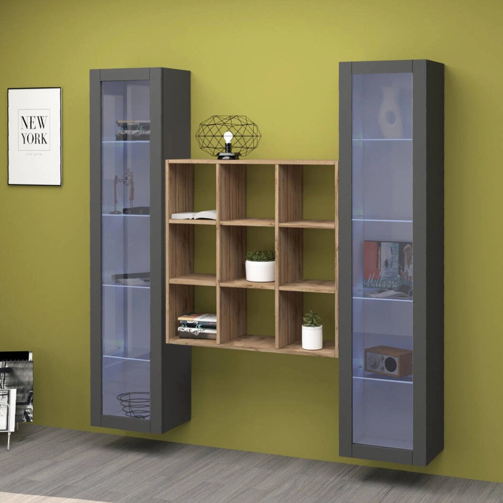 Mobile Espositore Felice, Vetrina 14 Ripiani Made in Italy, 30x40x180h cm Nero Antracite