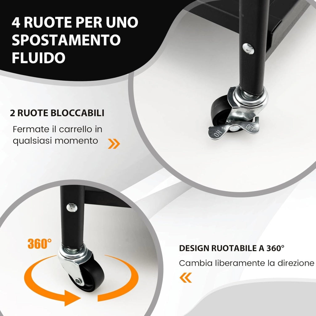 Scaffale Pieghevole con Ruote, Carrello Portaoggetti in Metallo con 3 Ripiani e 2 Ruote Bloccabili, per Cucina Soggiorno Garage, 72,5x33x93,5 cm (3 Livelli)