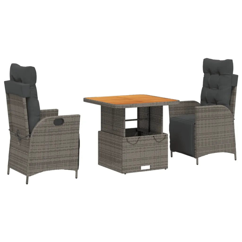 Set da Pranzo da Giardino 3 pz con Cuscini in Polyrattan Grigio 3277459