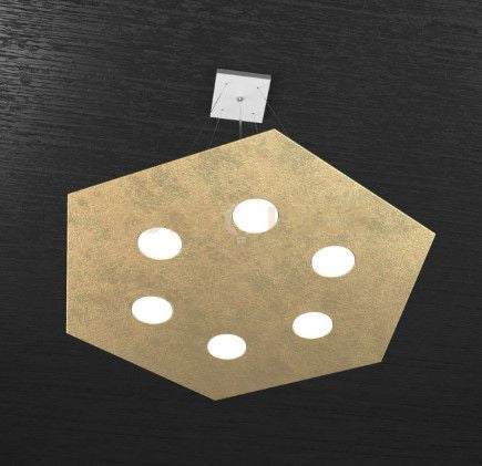 EXAGON SOSPENSIONE 6+1 LUCI BIEMISSIONE FOGLIA ORO 1142-SG+1-FO