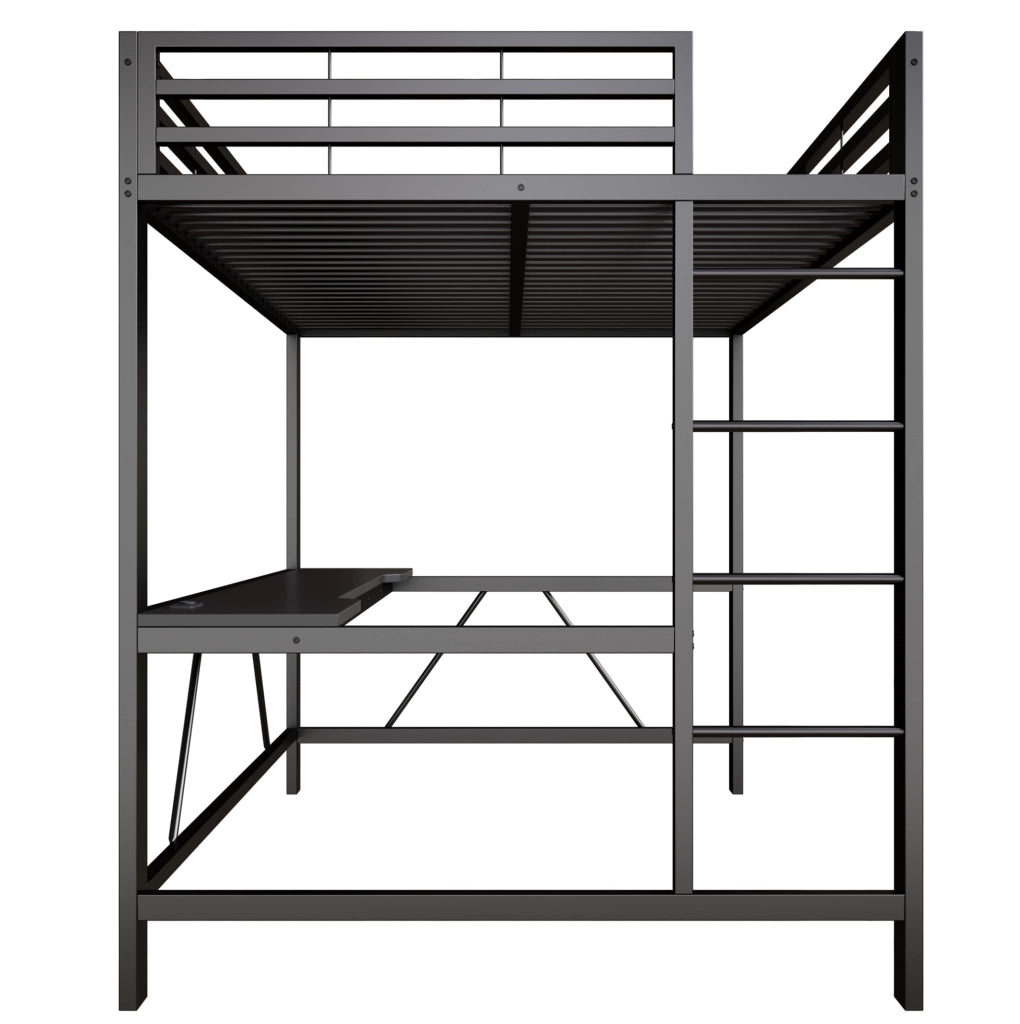 Letto a soppalco gaming 140x200 con LED, scrivania, nero