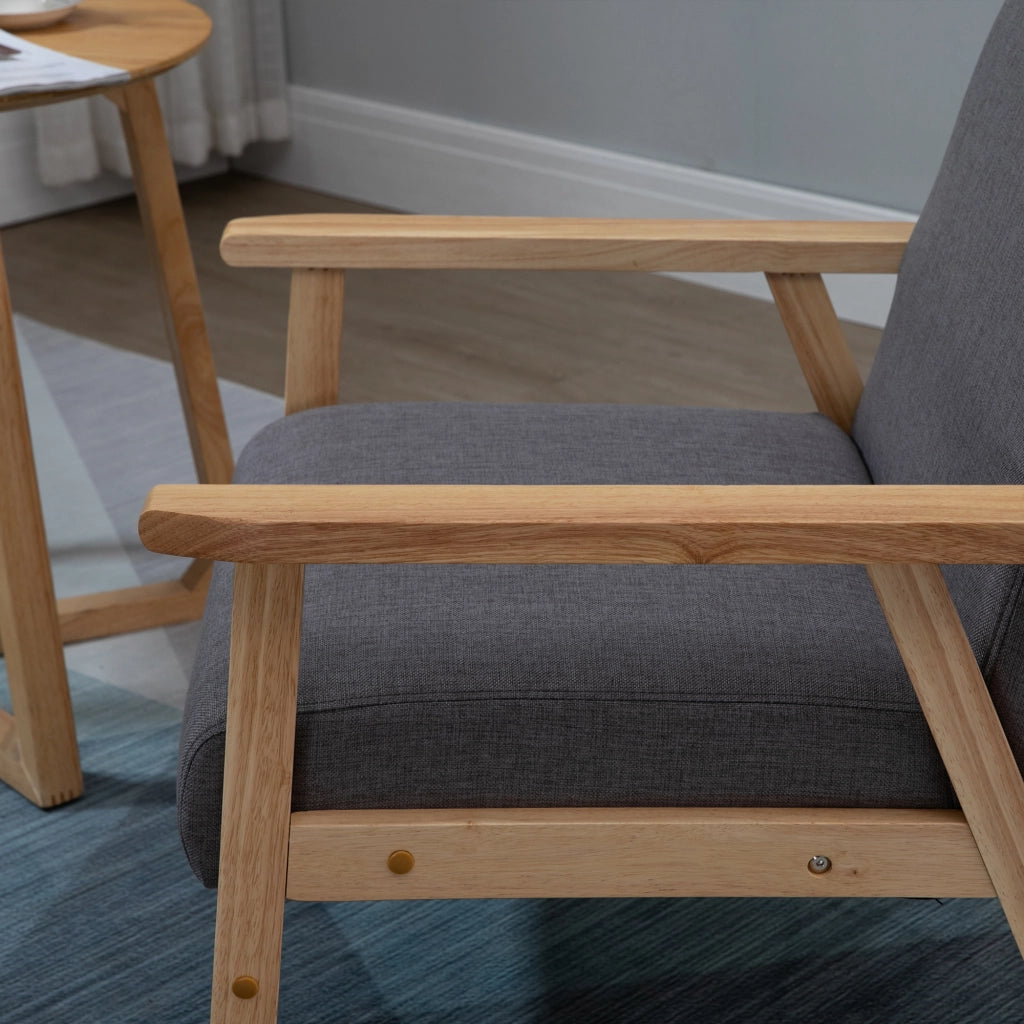 Poltrona da salotto in stile scandinavo con struttura in legno, rivestimento in lino, colore grigio, 64 x 70 x 72 cm