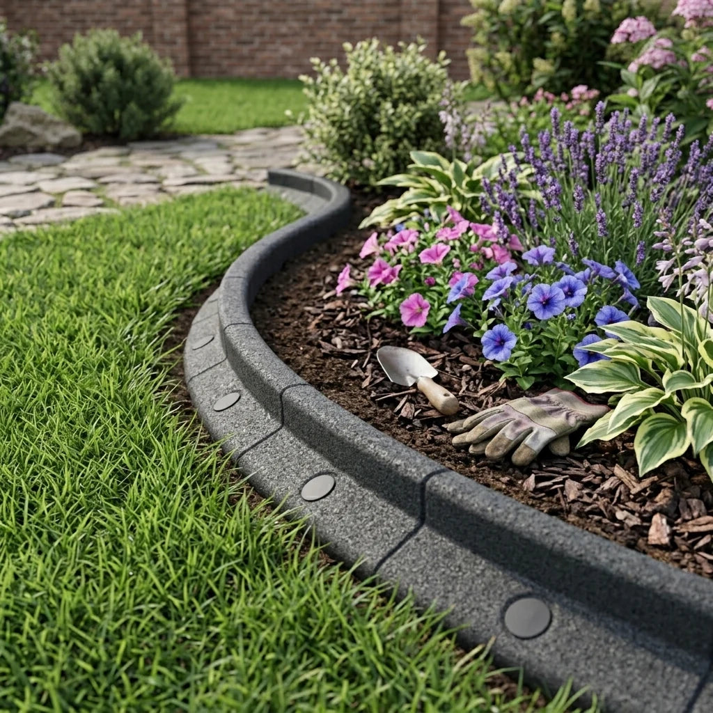 Bordura Flessibile da Giardino 18 x 1,2 m Grigio con Martello in Gomma